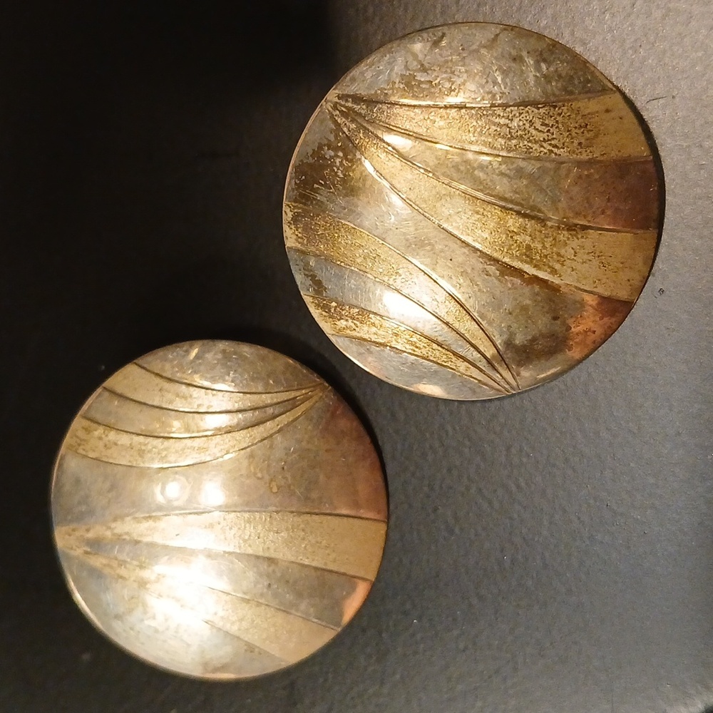 Sterling 925 Vintage Earrings Pierced Circle Designs 1980s Jewelry